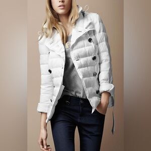 RARE Burberry Goose Down Jacket White Burberry Brit Puffer Coat Medium